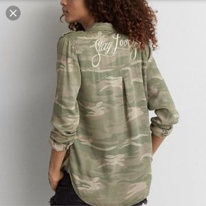 AE camo button down